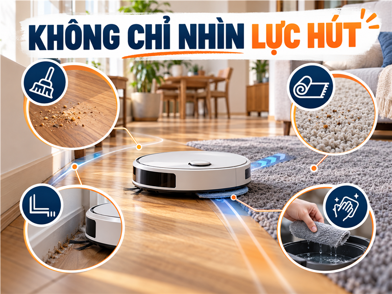 Robot hút bụi xử lý sàn cứng, thảm, mép tường và giẻ lau